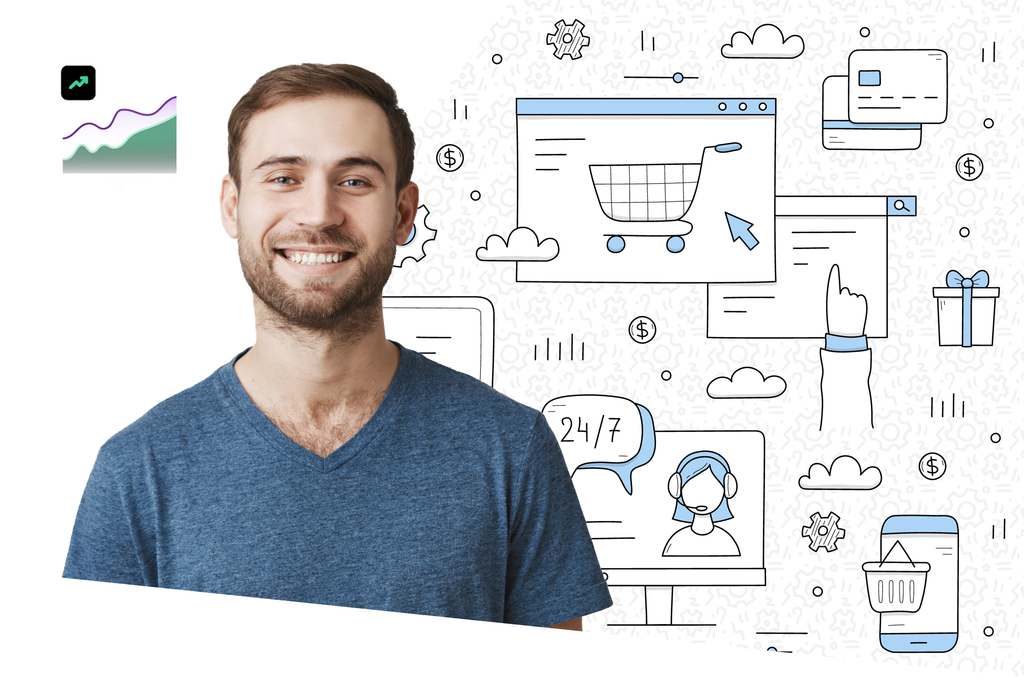 Portrait casual guy posing studio hero crop